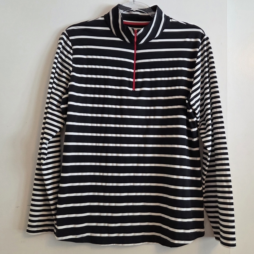 IBKUL Sun Protection Long Sleeve Quarter Zip Black/White Stripe Large